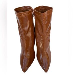 Brown patent leather pointed toe ankle booties size 8